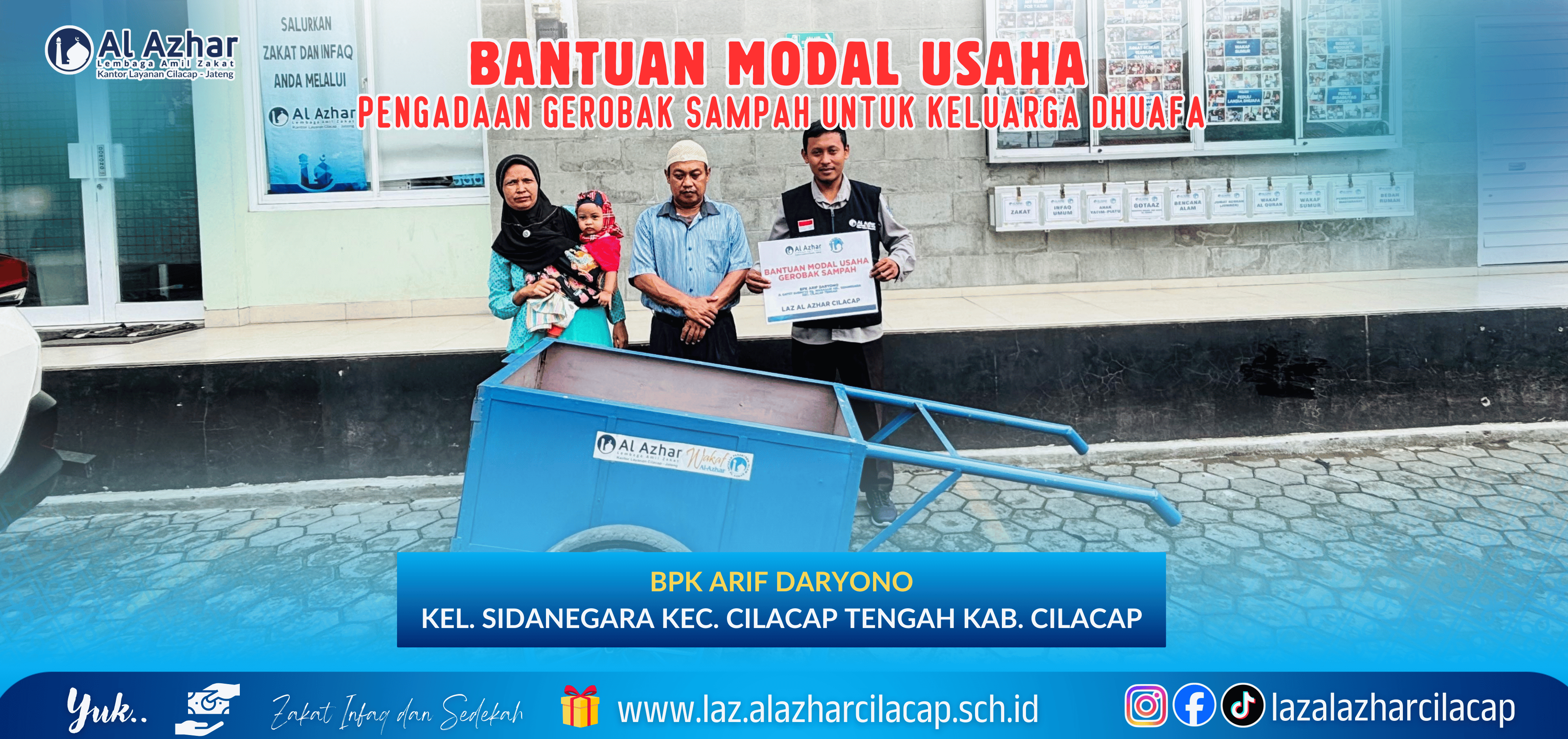 LAZ Al Azhar Cilacap Salurkan Bantuan Modal Usaha Gerobak Sampah untuk Keluarga Dhuafa